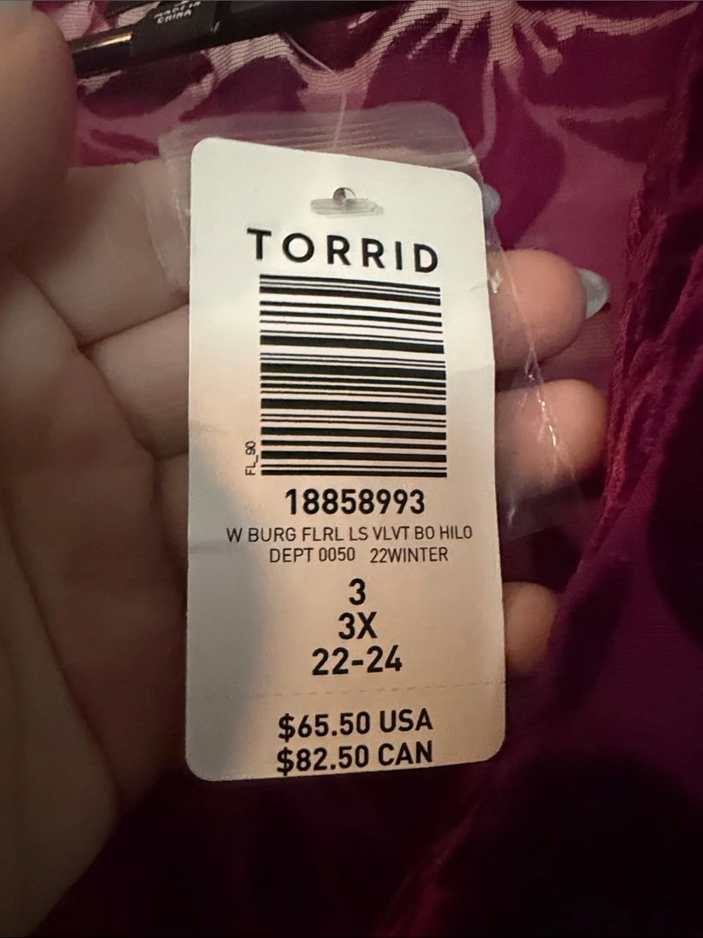 torrid Velvet Floral Tunic in Deep Magenta and Black - Picture 2 of 4